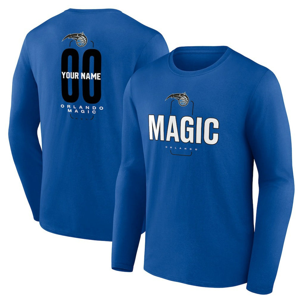 NBA - Orlando Magic Center Court Name & Number Custom Long Sleeve T-Shirt - Blue