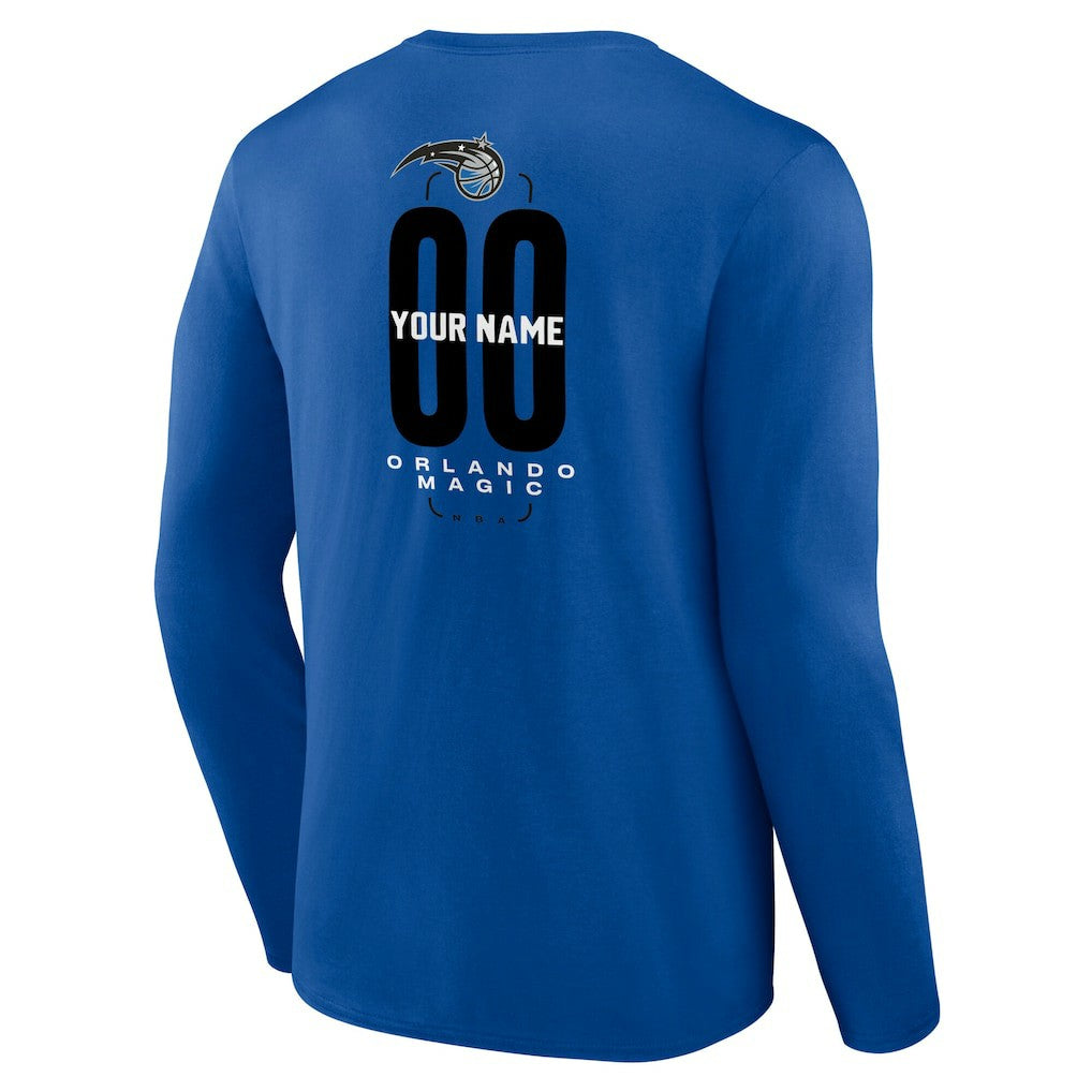 NBA - Orlando Magic Center Court Name & Number Custom Long Sleeve T-Shirt - Blue