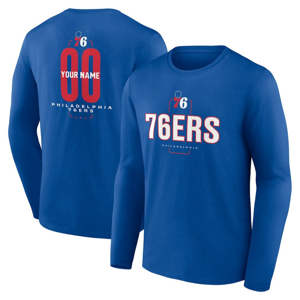 NBA - Philadelphia 76ers Center Court Name & Number Custom Long Sleeve T-Shirt - Royal