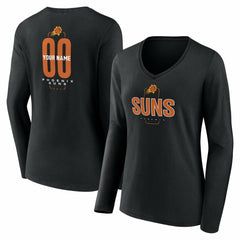 NBA - Phoenix Suns Women's Center Court Name & Number Custom Long Sleeve V-Neck T-Shirt - Black