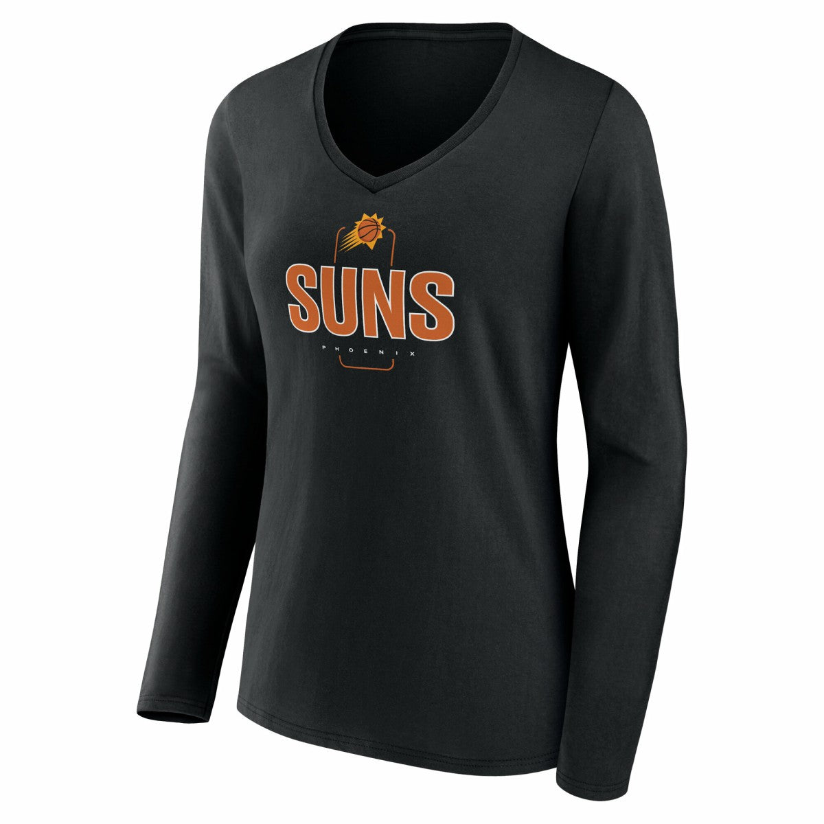 NBA - Phoenix Suns Women's Center Court Name & Number Custom Long Sleeve V-Neck T-Shirt - Black