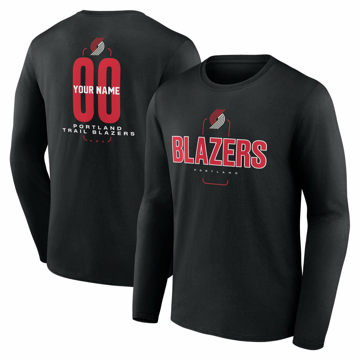 NBA - Portland Trail Blazers Center Court Name & Number Custom Long Sleeve T-Shirt - Black