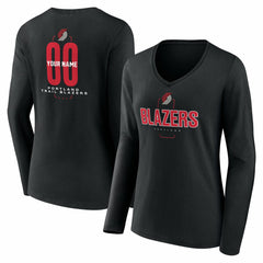 NBA - Portland Trail Blazers Women's Center Court Name & Number Custom Long Sleeve V-Neck T-Shirt - Black