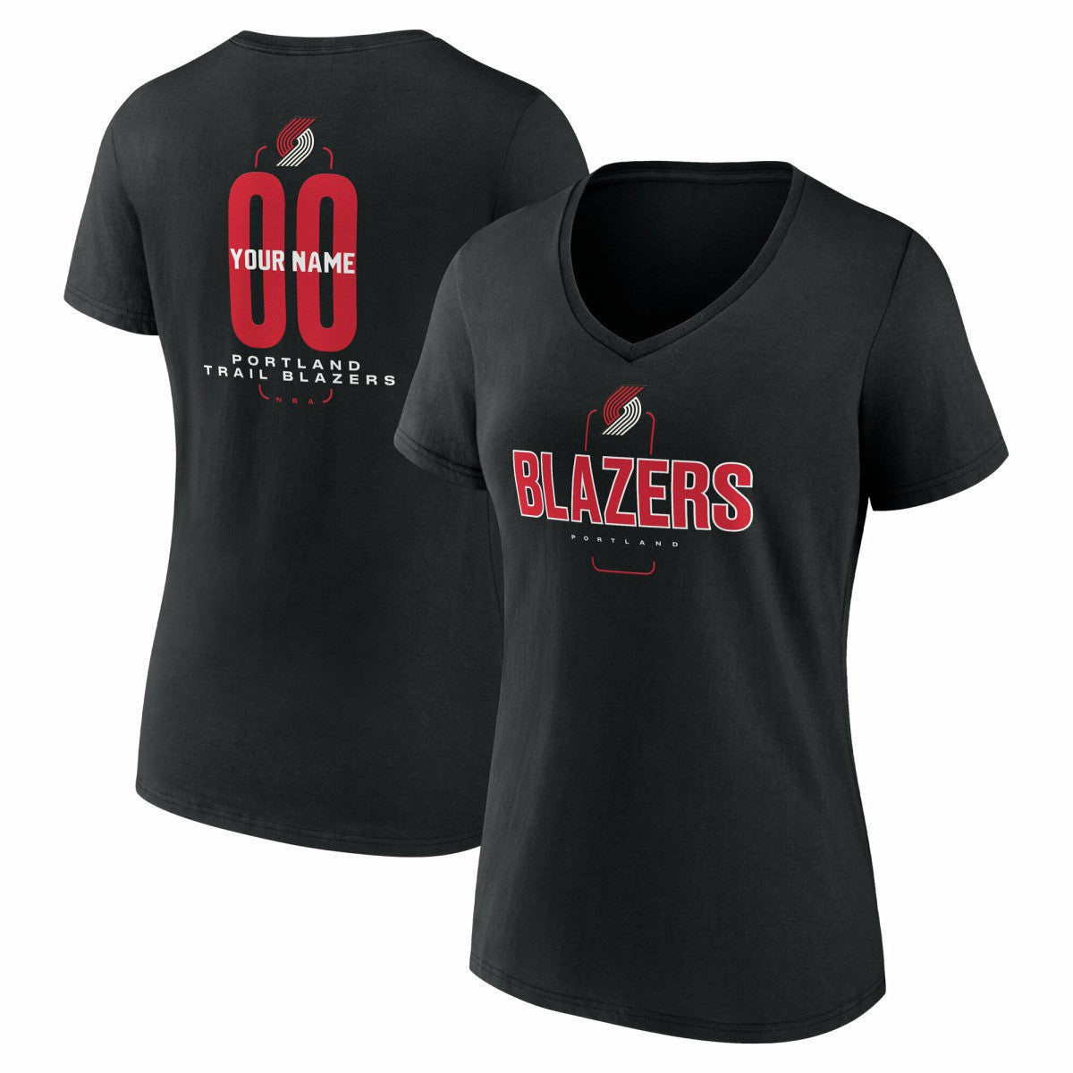 NBA - Portland Trail Blazers Women's Center Court Name & Number Custom V-Neck T-Shirt - Black