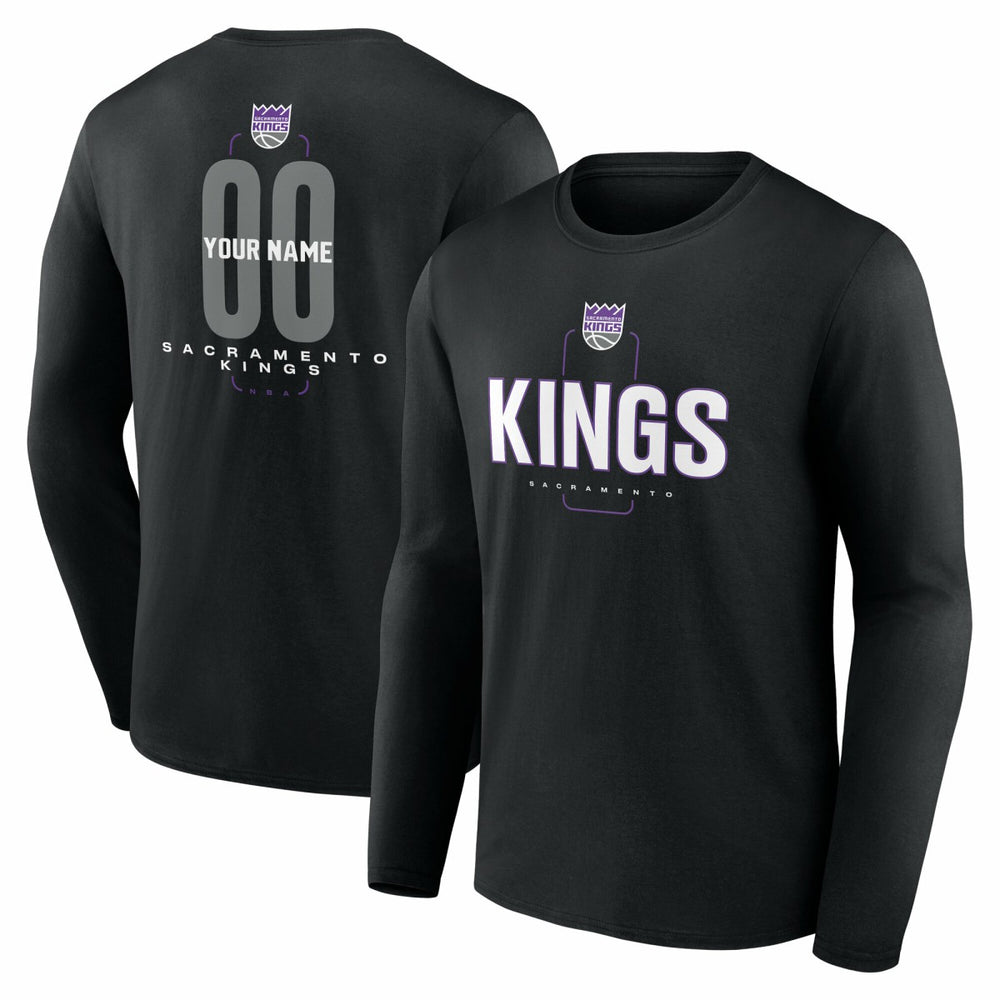 NBA - Sacramento Kings Center Court Name & Number Custom Long Sleeve T-Shirt - Black