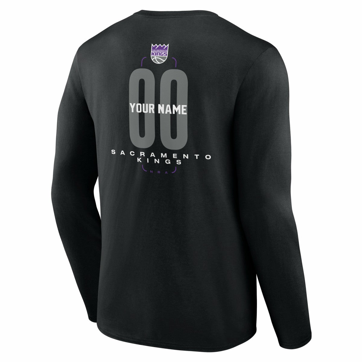 NBA - Sacramento Kings Center Court Name & Number Custom Long Sleeve T-Shirt - Black