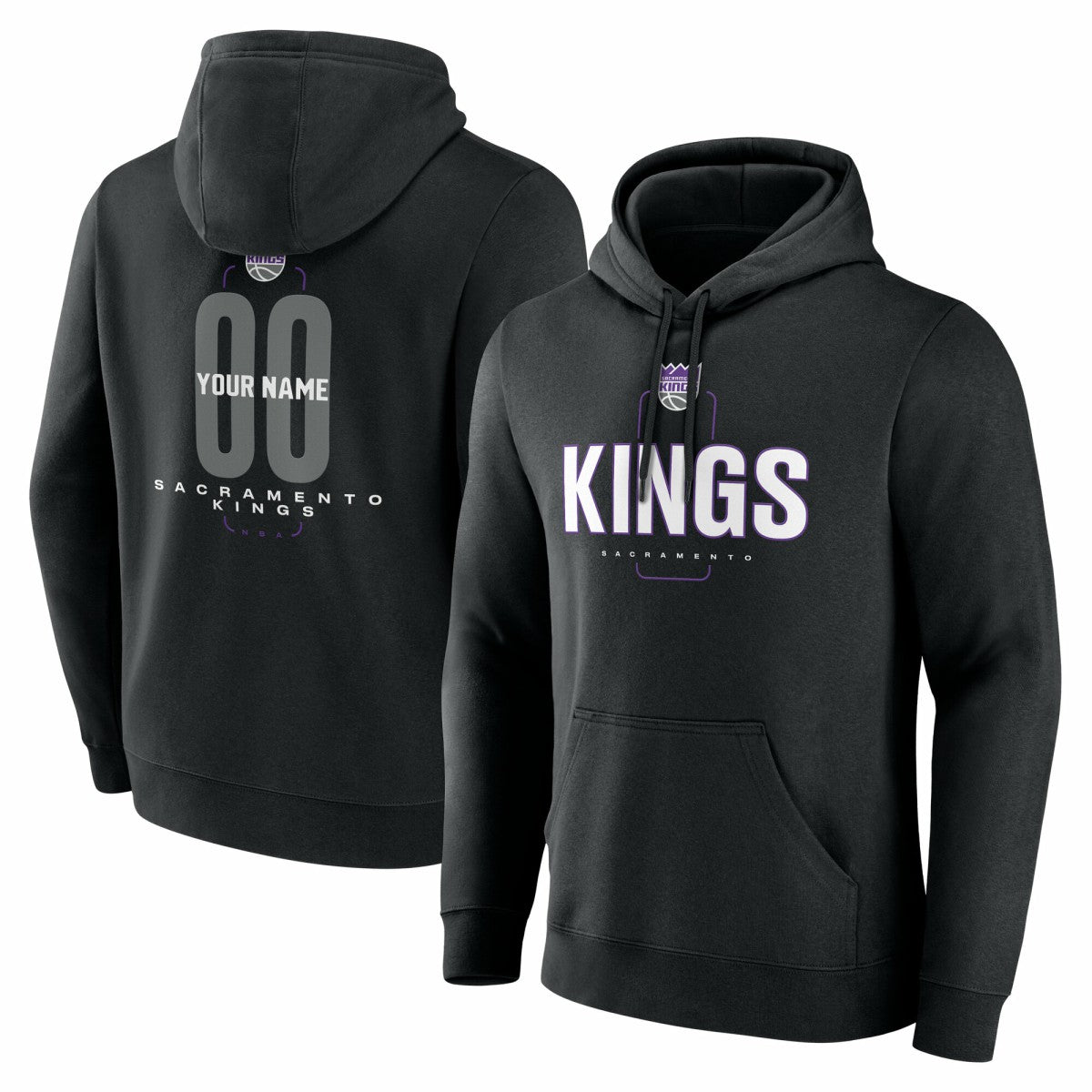 NBA - Sacramento Kings Center Court Name & Number Custom Hoodie - Black