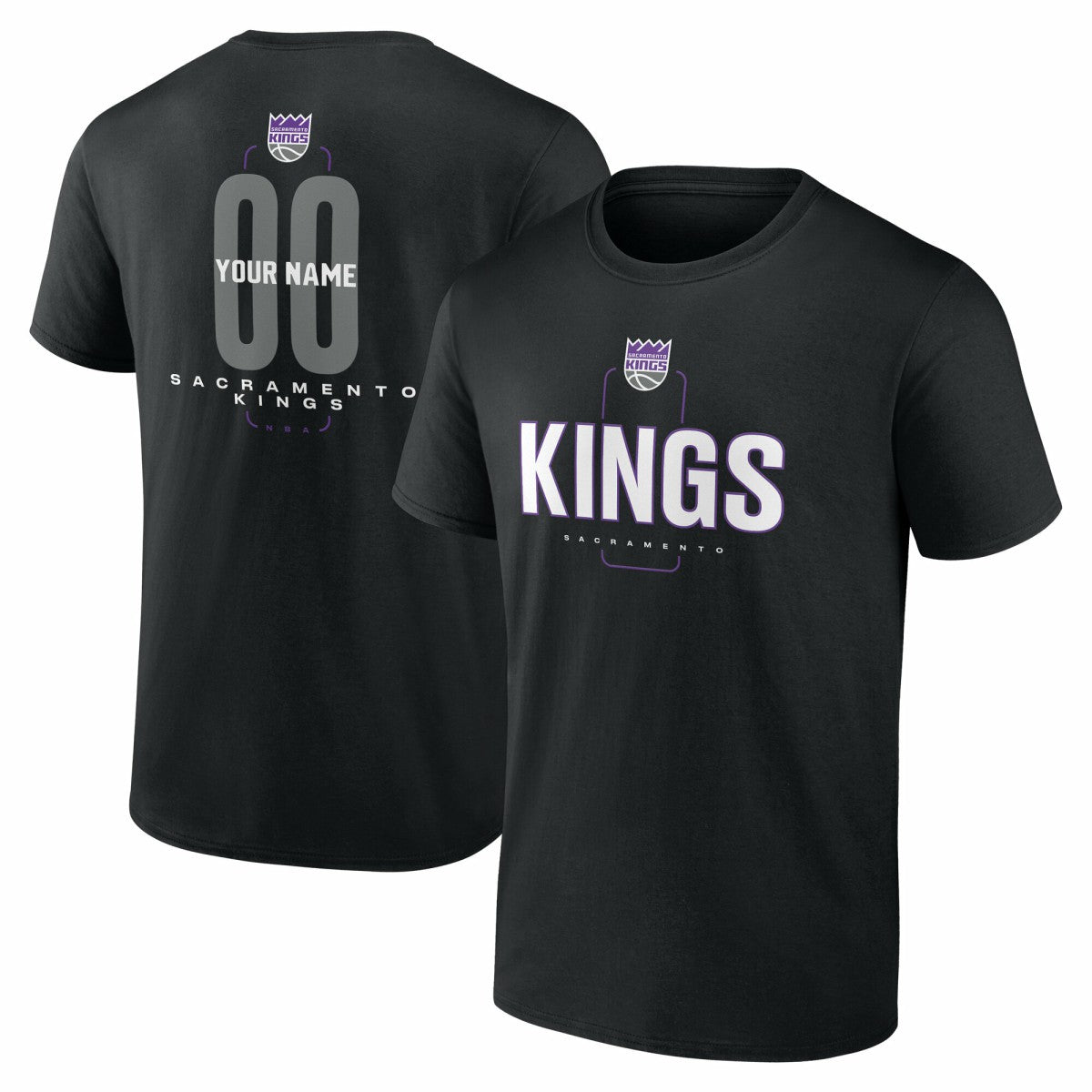 NBA - Sacramento Kings Center Court Name & Number Custom T-Shirt - Black