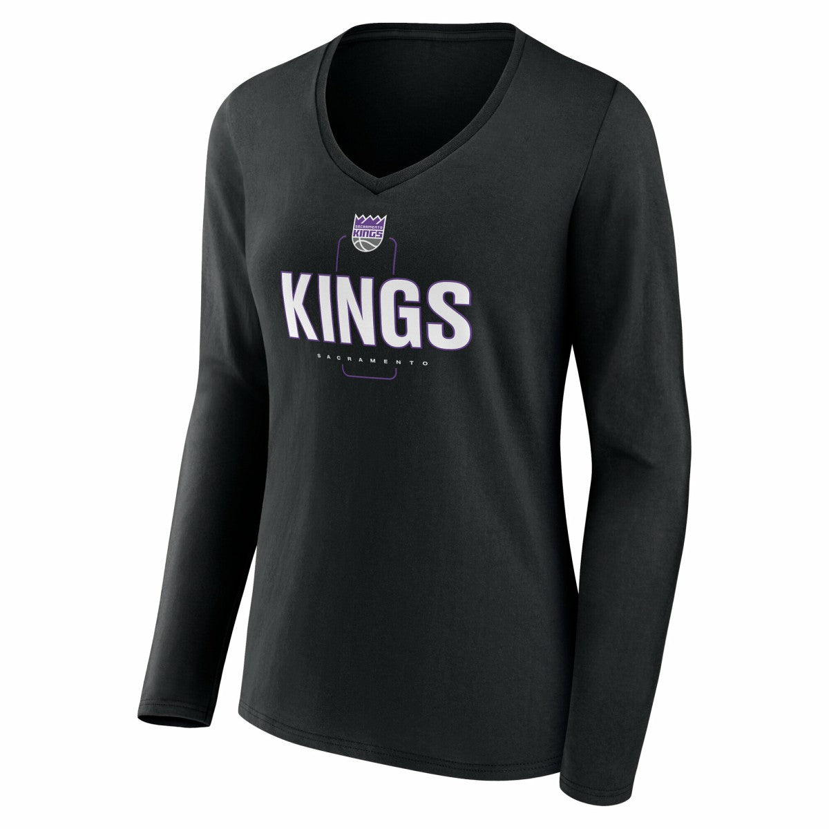 NBA - Sacramento Kings Women's Center Court Name & Number Custom Long Sleeve V-Neck T-Shirt - Black