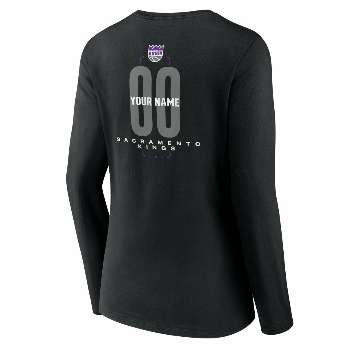 NBA - Sacramento Kings Women's Center Court Name & Number Custom Long Sleeve V-Neck T-Shirt - Black