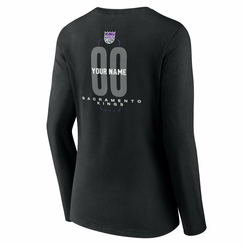NBA - Sacramento Kings Women's Center Court Name & Number Custom Long Sleeve V-Neck T-Shirt - Black