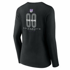 NBA - Sacramento Kings Women's Center Court Name & Number Custom Long Sleeve V-Neck T-Shirt - Black