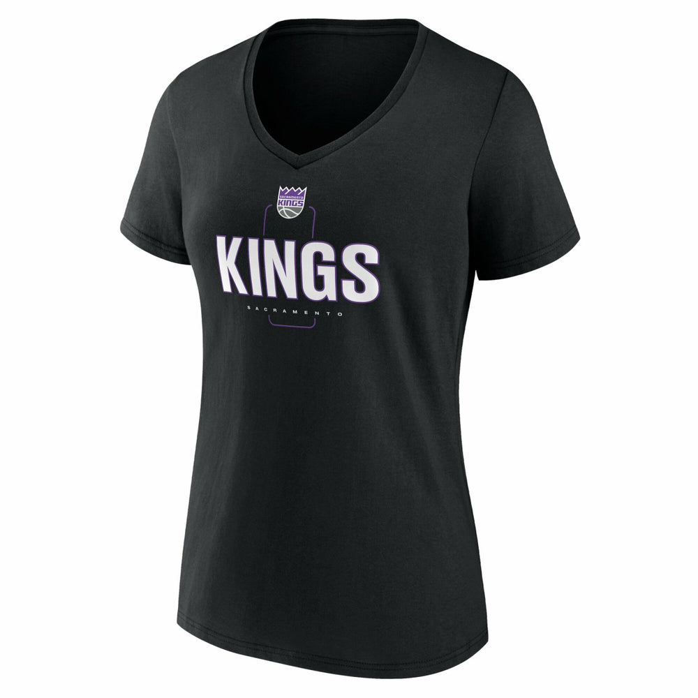 NBA - Sacramento Kings Women's Center Court Name & Number Custom V-Neck T-Shirt - Black