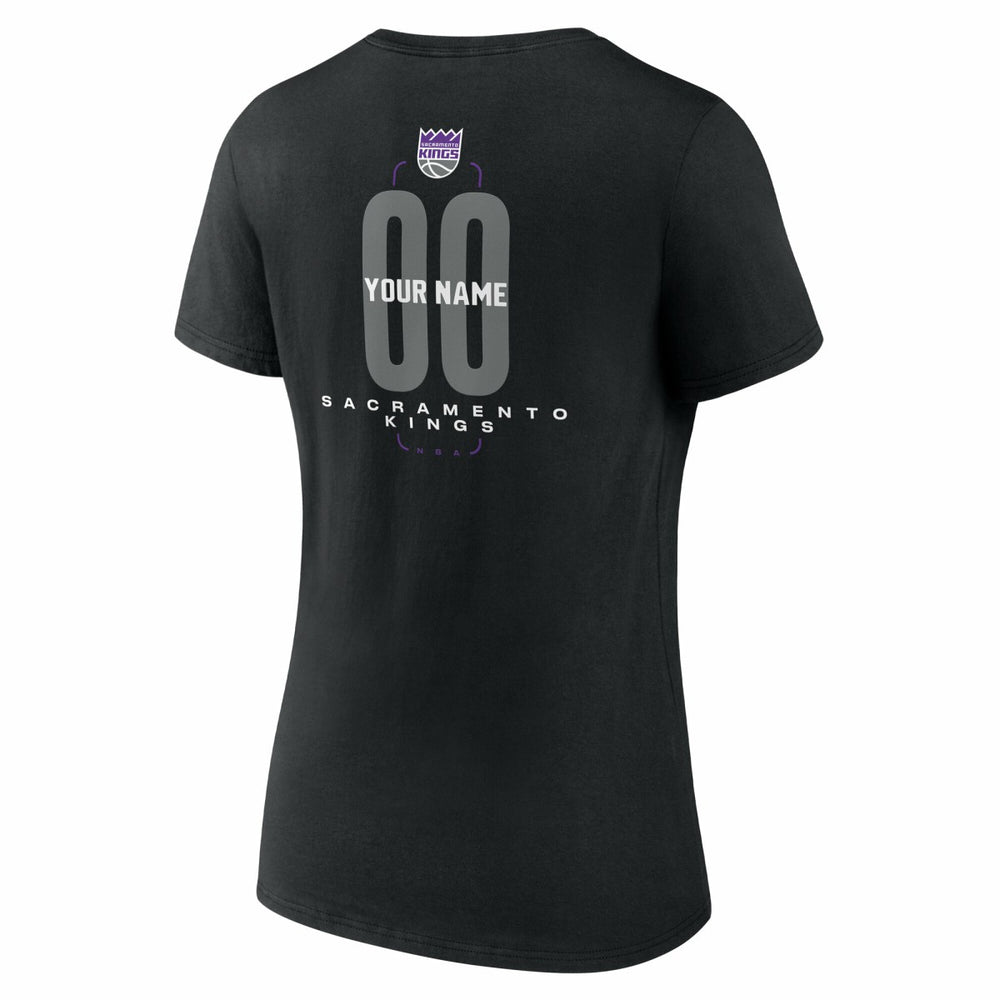 NBA - Sacramento Kings Women's Center Court Name & Number Custom V-Neck T-Shirt - Black