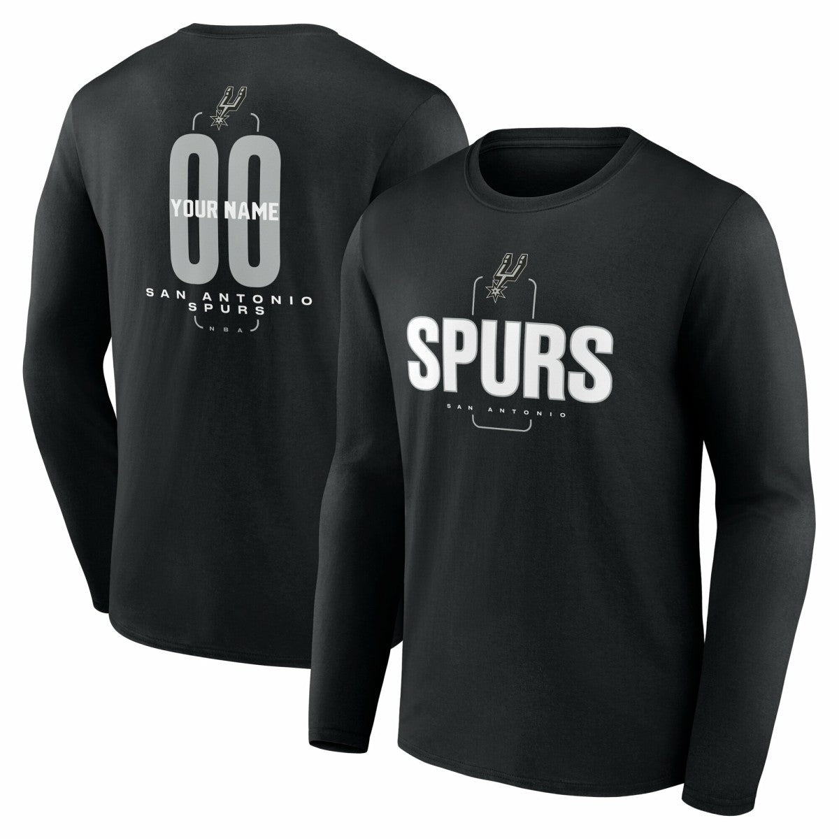 NBA - San Antonio Spurs Center Court Name & Number Custom Long Sleeve T-Shirt - Black