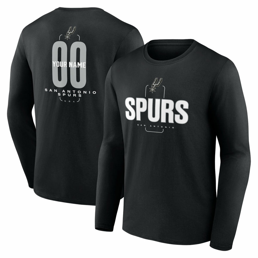 NBA - San Antonio Spurs Center Court Name & Number Custom Long Sleeve T-Shirt - Black