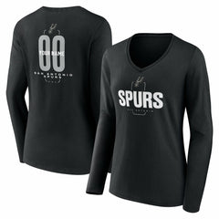 NBA - San Antonio Spurs Women's Center Court Name & Number Custom Long Sleeve V-Neck T-Shirt - Black