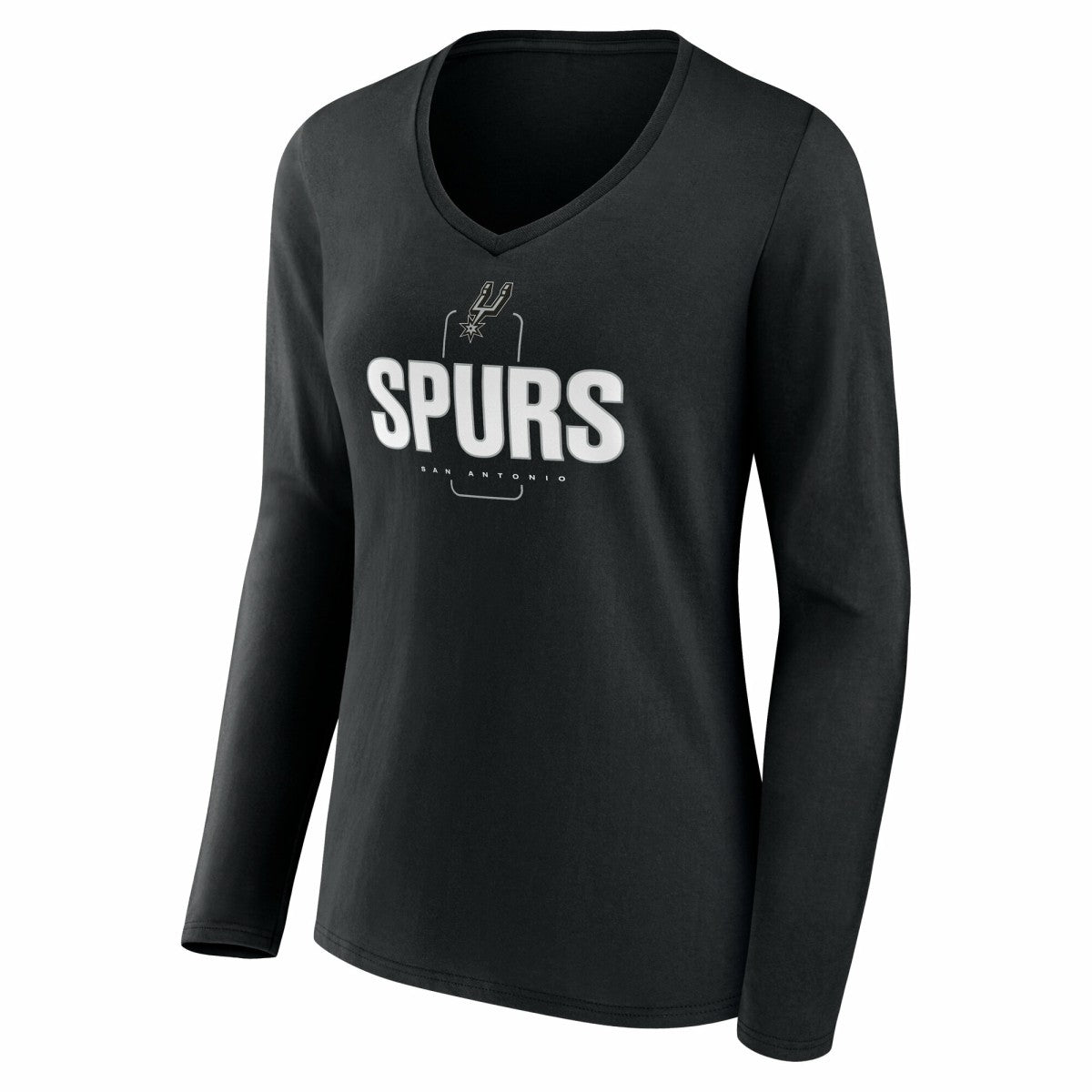 NBA - San Antonio Spurs Women's Center Court Name & Number Custom Long Sleeve V-Neck T-Shirt - Black