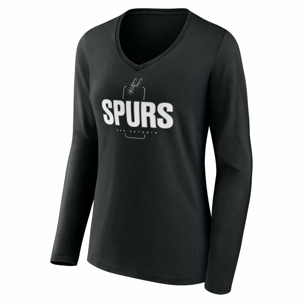 NBA - San Antonio Spurs Women's Center Court Name & Number Custom Long Sleeve V-Neck T-Shirt - Black