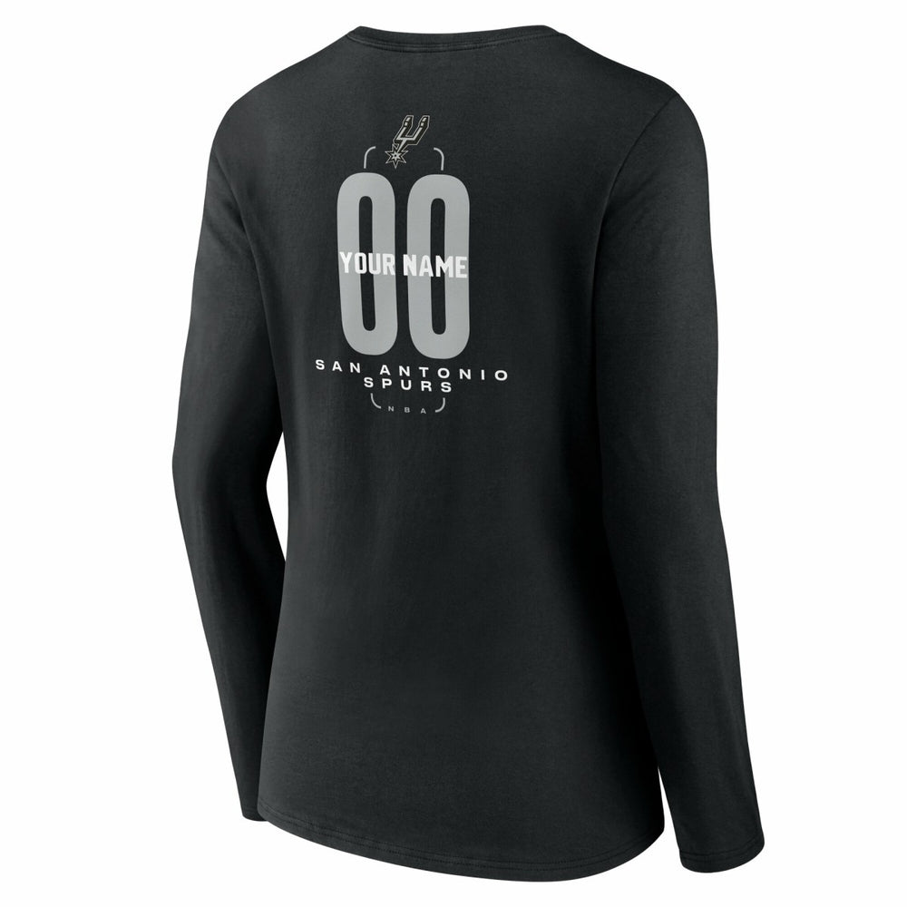 NBA - San Antonio Spurs Women's Center Court Name & Number Custom Long Sleeve V-Neck T-Shirt - Black
