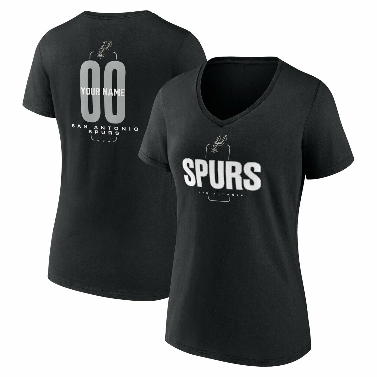 NBA - San Antonio Spurs Women's Center Court Name & Number Custom V-Neck T-Shirt - Black