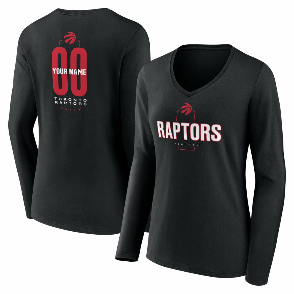 NBA - Toronto Raptors Women's Center Court Name & Number Custom Long Sleeve V-Neck T-Shirt - Black