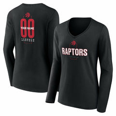 NBA - Toronto Raptors Women's Center Court Name & Number Custom Long Sleeve V-Neck T-Shirt - Black