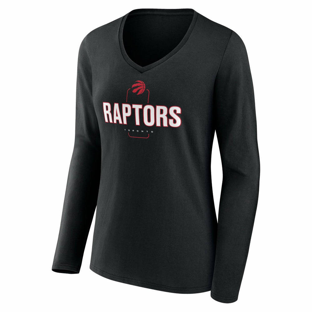 NBA - Toronto Raptors Women's Center Court Name & Number Custom Long Sleeve V-Neck T-Shirt - Black