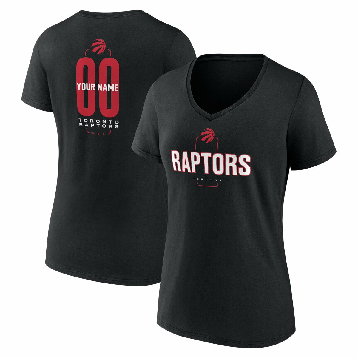 NBA - Toronto Raptors Women's Center Court Name & Number Custom V-Neck T-Shirt - Black