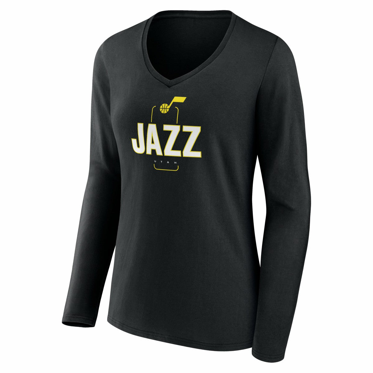 NBA - Utah Jazz Women's Center Court Name & Number Custom Long Sleeve V-Neck T-Shirt - Black