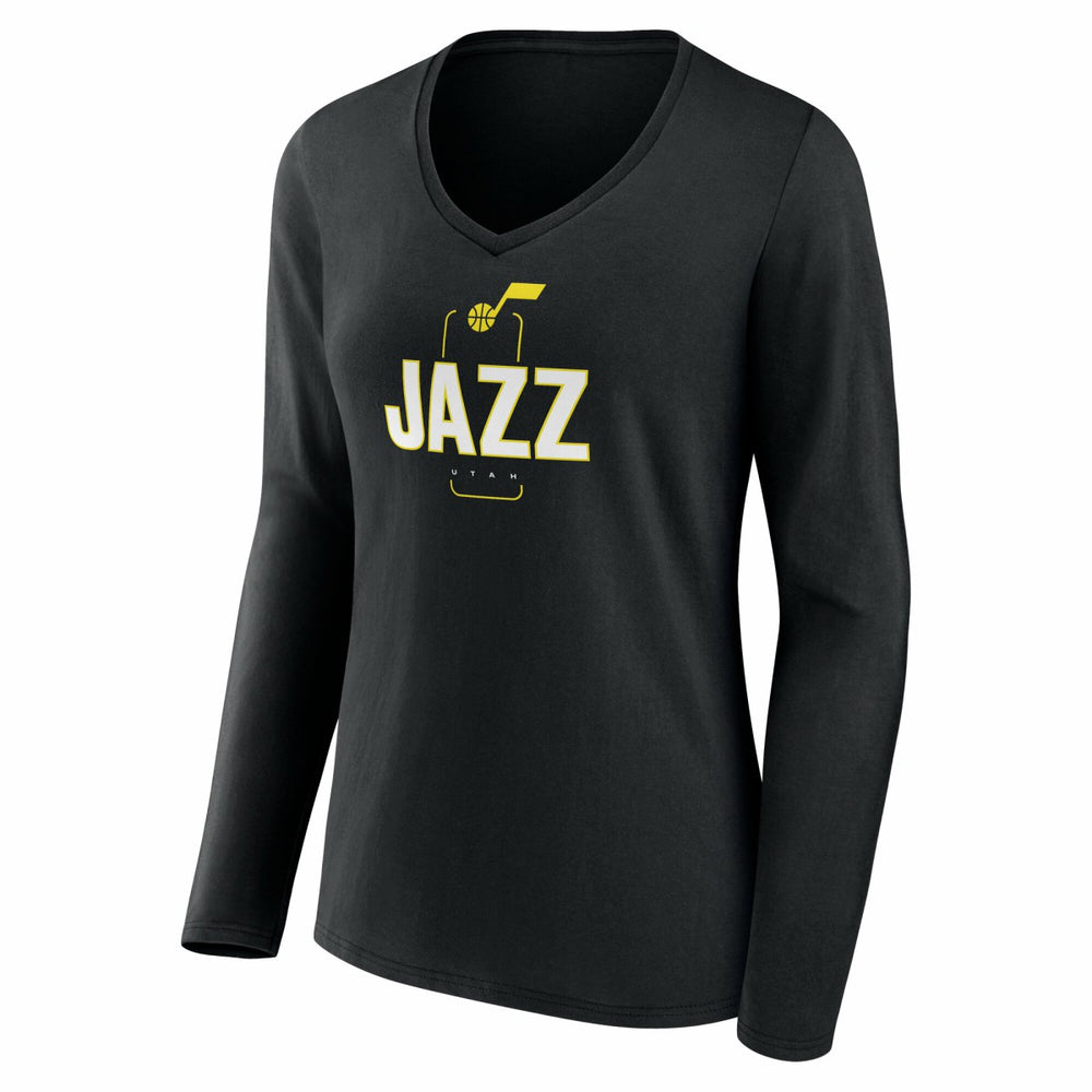 NBA - Utah Jazz Women's Center Court Name & Number Custom Long Sleeve V-Neck T-Shirt - Black