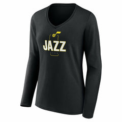 NBA - Utah Jazz Women's Center Court Name & Number Custom Long Sleeve V-Neck T-Shirt - Black