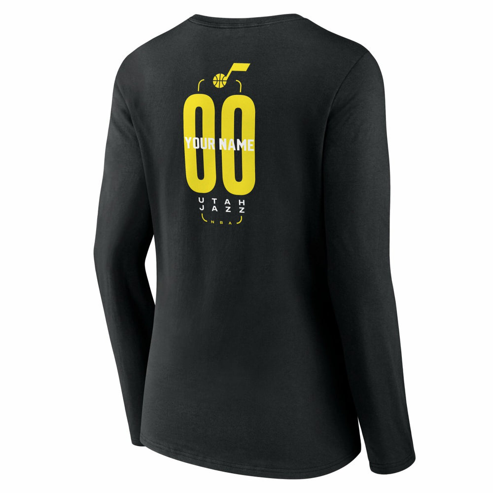 NBA - Utah Jazz Women's Center Court Name & Number Custom Long Sleeve V-Neck T-Shirt - Black