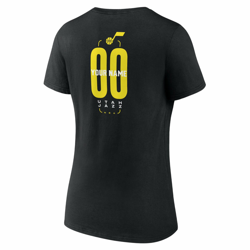NBA - Utah Jazz Women's Center Court Name & Number Custom V-Neck T-Shirt - Black