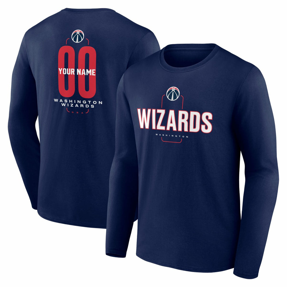 NBA - Washington Wizards Center Court Name & Number Custom Long Sleeve T-Shirt - Navy