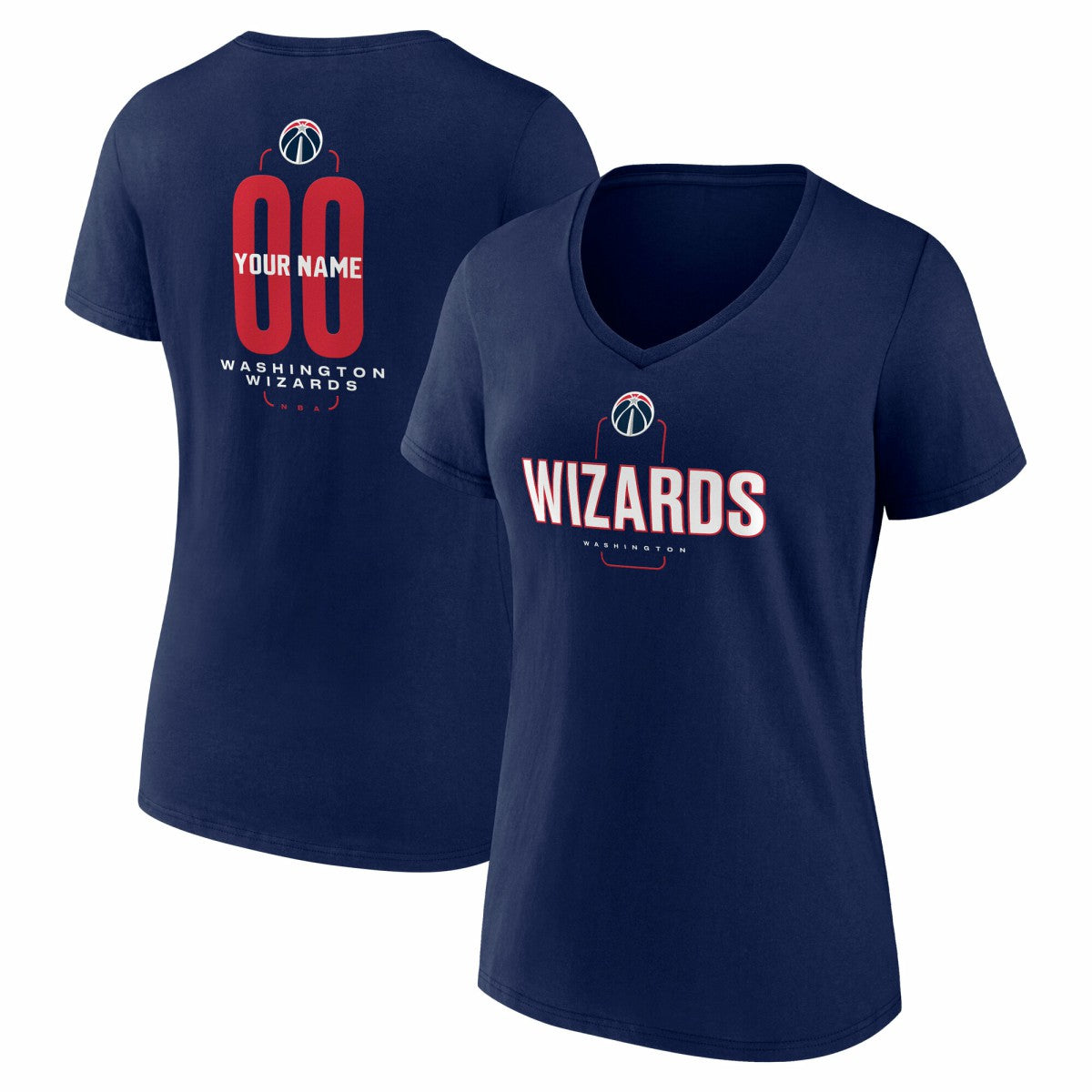NBA - Washington Wizards Women's Center Court Name & Number Custom V-Neck T-Shirt - Navy