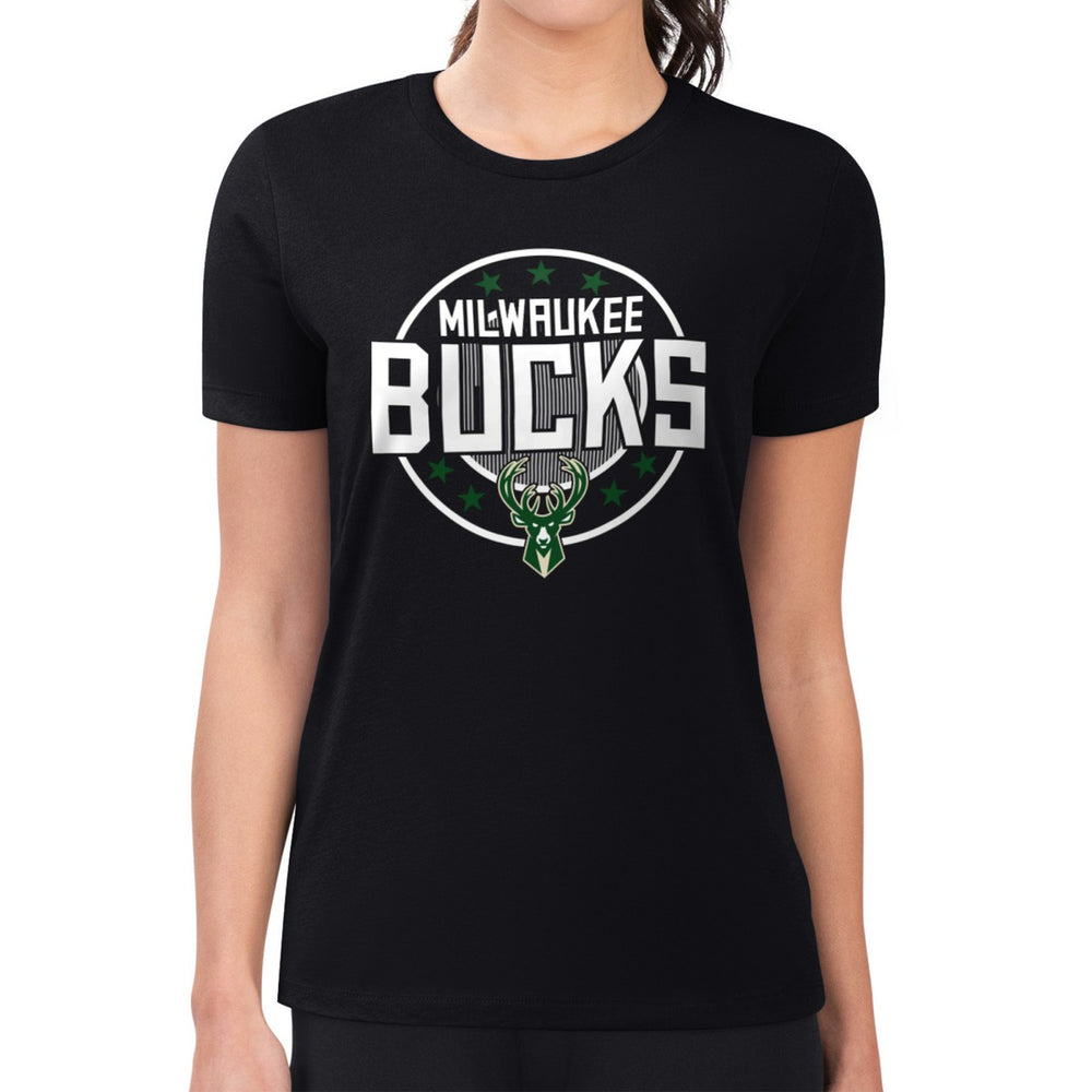 NBA - Milwaukee Bucks G-III 4Her by Carl Banks Women's Super-Slim Lightweight Pinstripe Circle Graphic T-Shirt - Black