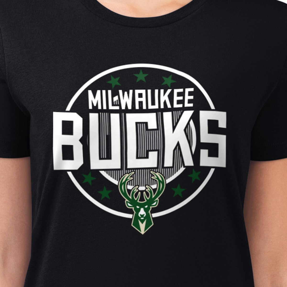 NBA - Milwaukee Bucks G-III 4Her by Carl Banks Women's Super-Slim Lightweight Pinstripe Circle Graphic T-Shirt - Black