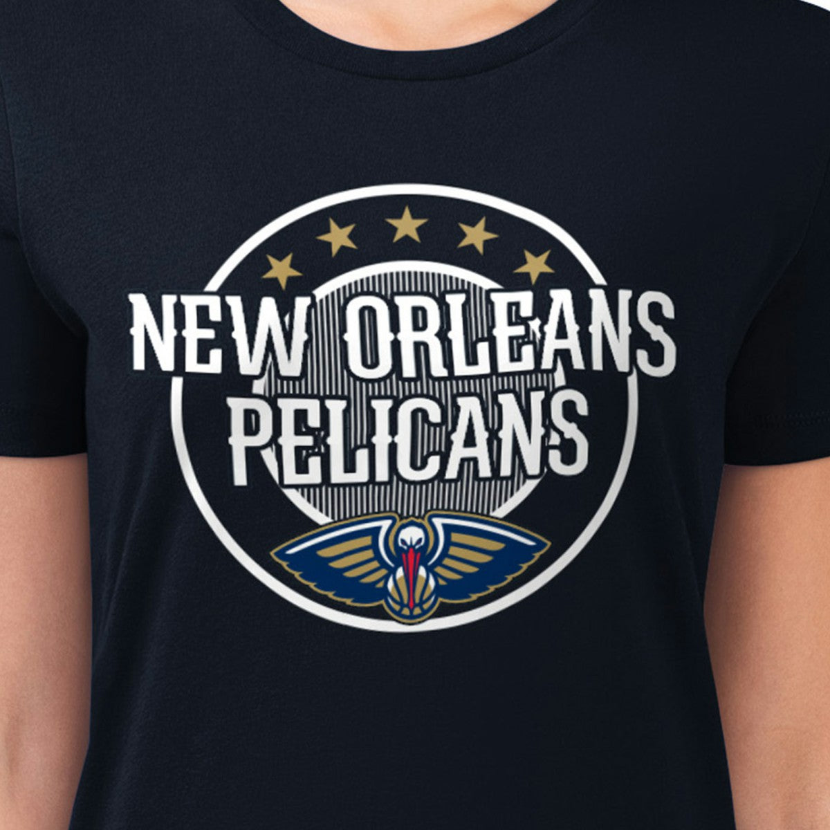 NBA - New Orleans Pelicans G-III 4Her by Carl Banks Women's Super-Slim Lightweight Pinstripe Circle Graphic T-Shirt - Navy