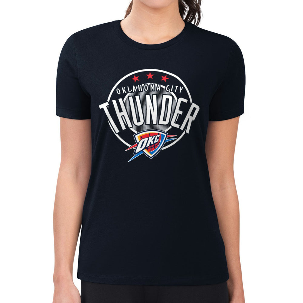 NBA - Oklahoma City Thunder G-III 4Her by Carl Banks Women's Super-Slim Lightweight Pinstripe Circle Graphic T-Shirt - Navy