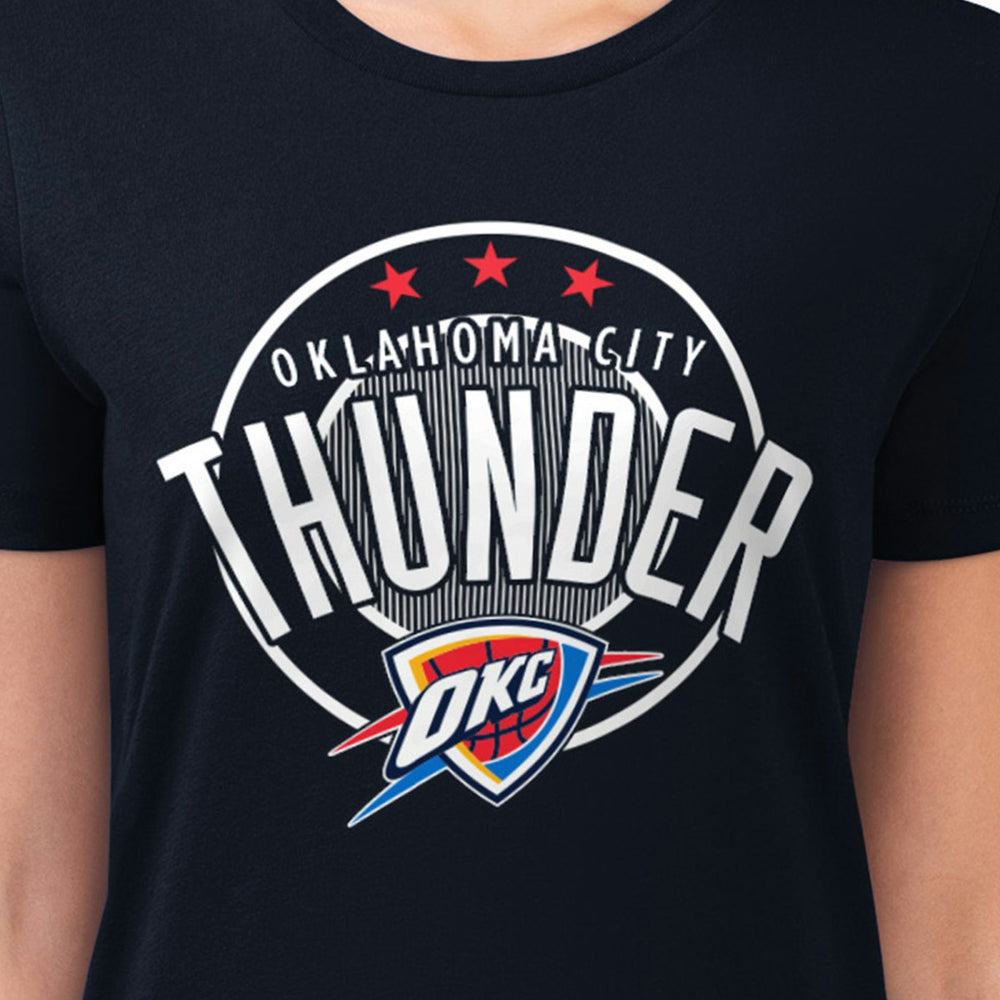NBA - Oklahoma City Thunder G-III 4Her by Carl Banks Women's Super-Slim Lightweight Pinstripe Circle Graphic T-Shirt - Navy