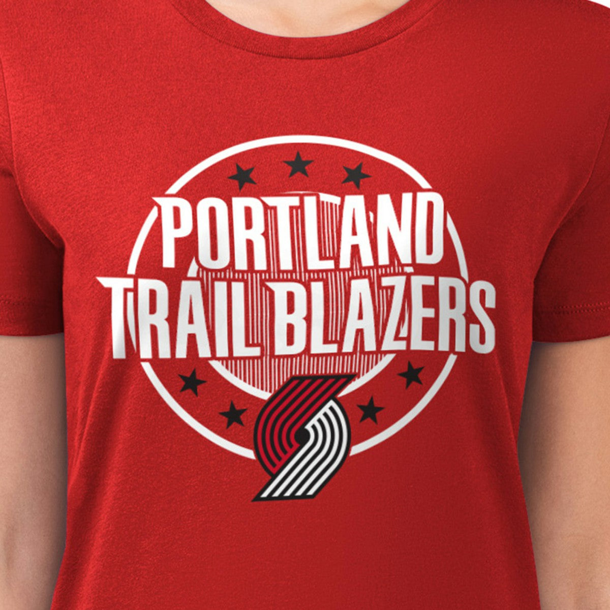 NBA - Portland Trail Blazers G-III 4Her by Carl Banks Women's Super-Slim Lightweight Pinstripe Circle Graphic T-Shirt - Red
