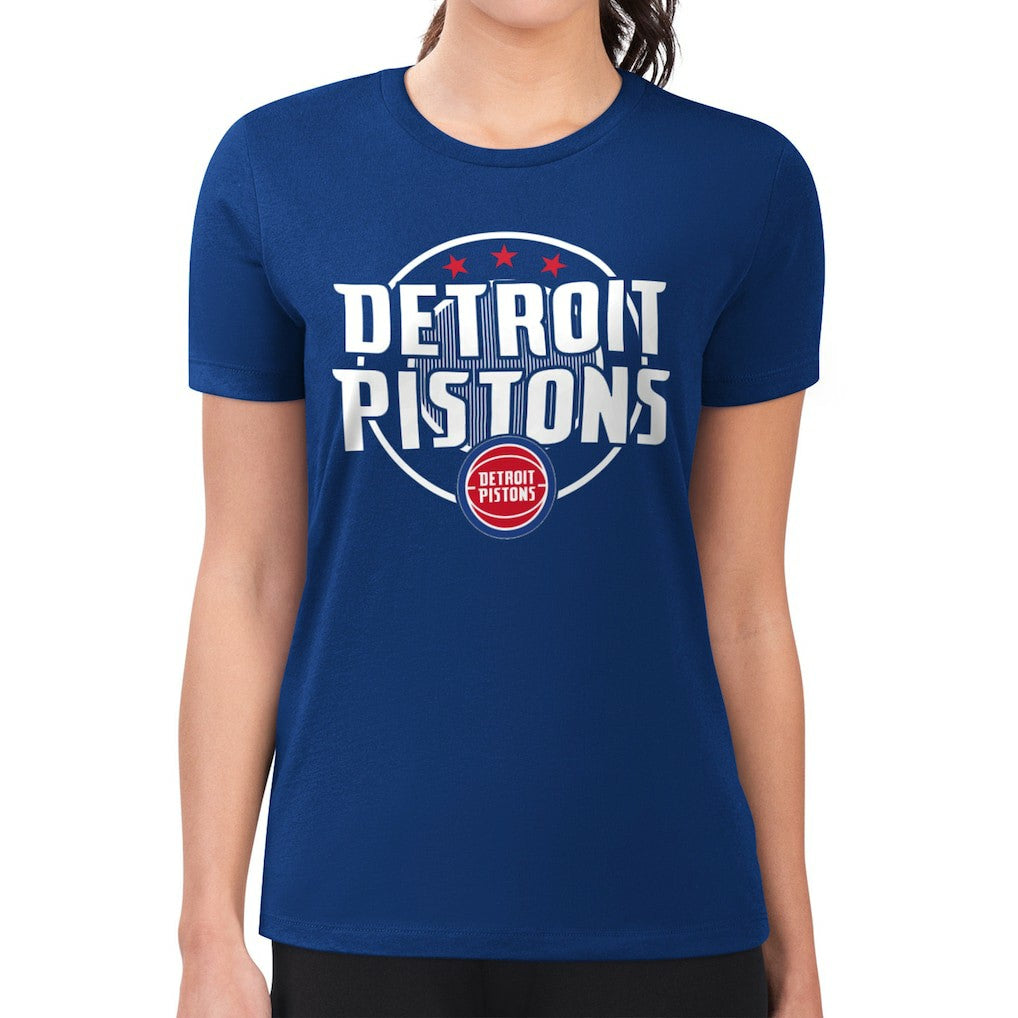 NBA - Detroit Pistons G-III 4Her by Carl Banks Women's Super-Slim Lightweight Pinstripe Circle Graphic T-Shirt - Blue