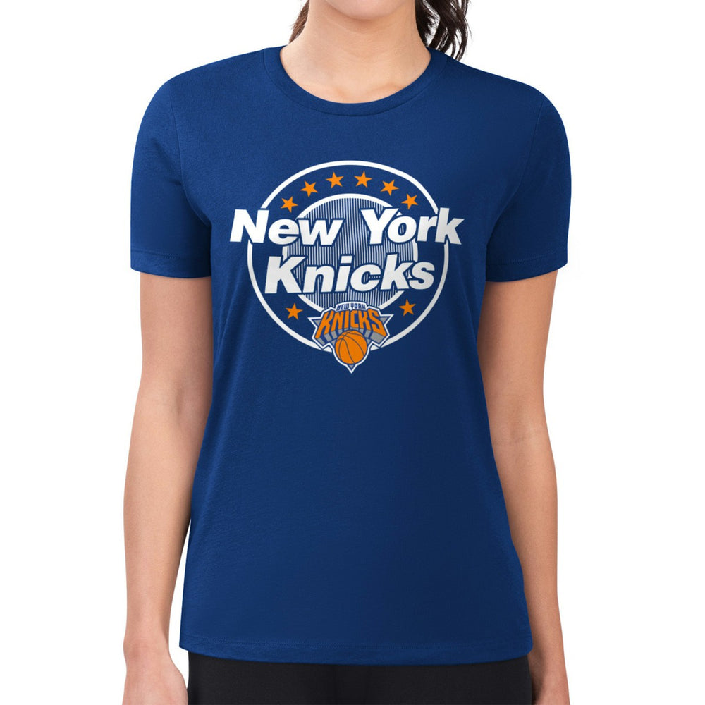 NBA - New York Knicks G-III 4Her by Carl Banks Women's Super-Slim Lightweight Pinstripe Circle Graphic T-Shirt - Blue