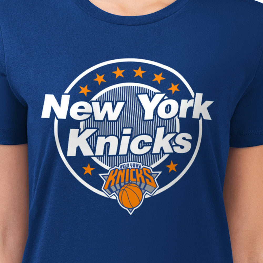 NBA - New York Knicks G-III 4Her by Carl Banks Women's Super-Slim Lightweight Pinstripe Circle Graphic T-Shirt - Blue
