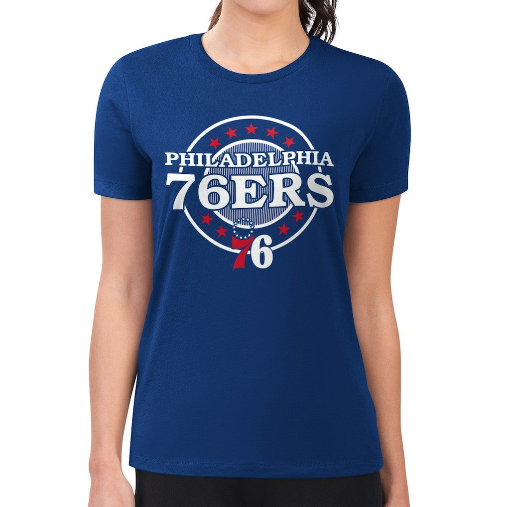 NBA - Philadelphia 76ers G-III 4Her by Carl Banks Women's Super-Slim Lightweight Pinstripe Circle Graphic T-Shirt - Royal