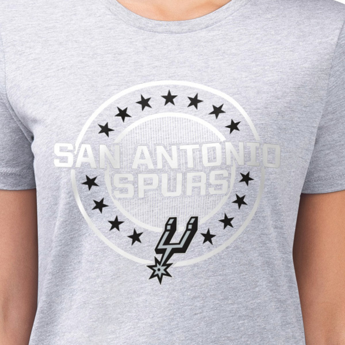 NBA - San Antonio Spurs G-III 4Her by Carl Banks Women's Super-Slim Lightweight Pinstripe Circle Graphic T-Shirt - Gray