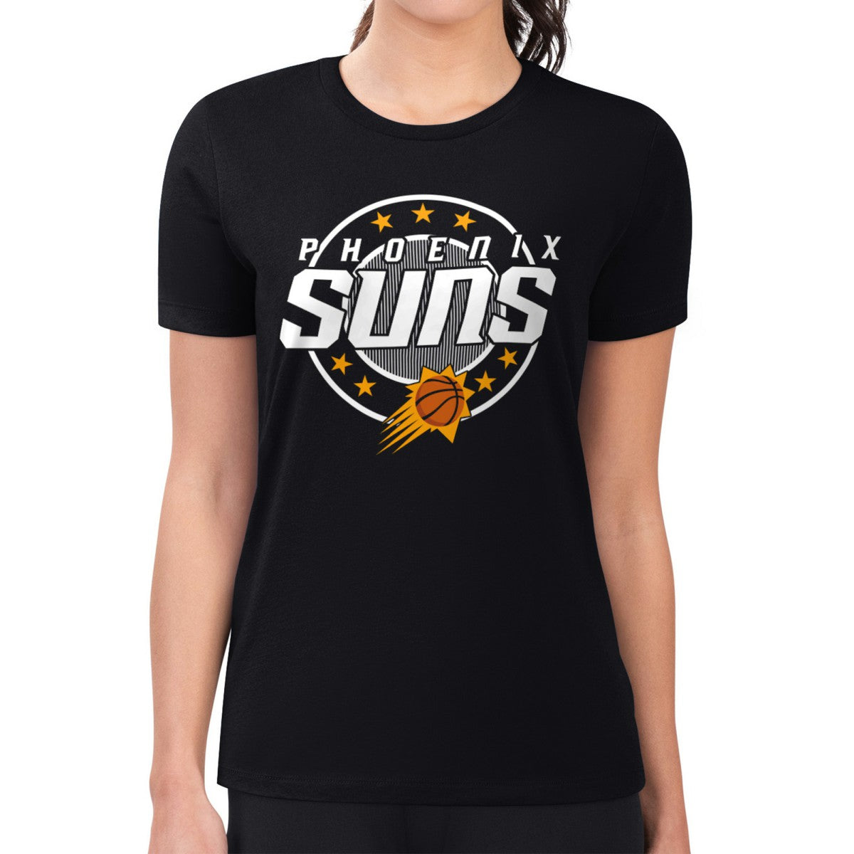 NBA - Phoenix Suns G-III 4Her by Carl Banks Women's Super-Slim Lightweight Pinstripe Circle Graphic T-Shirt - Black