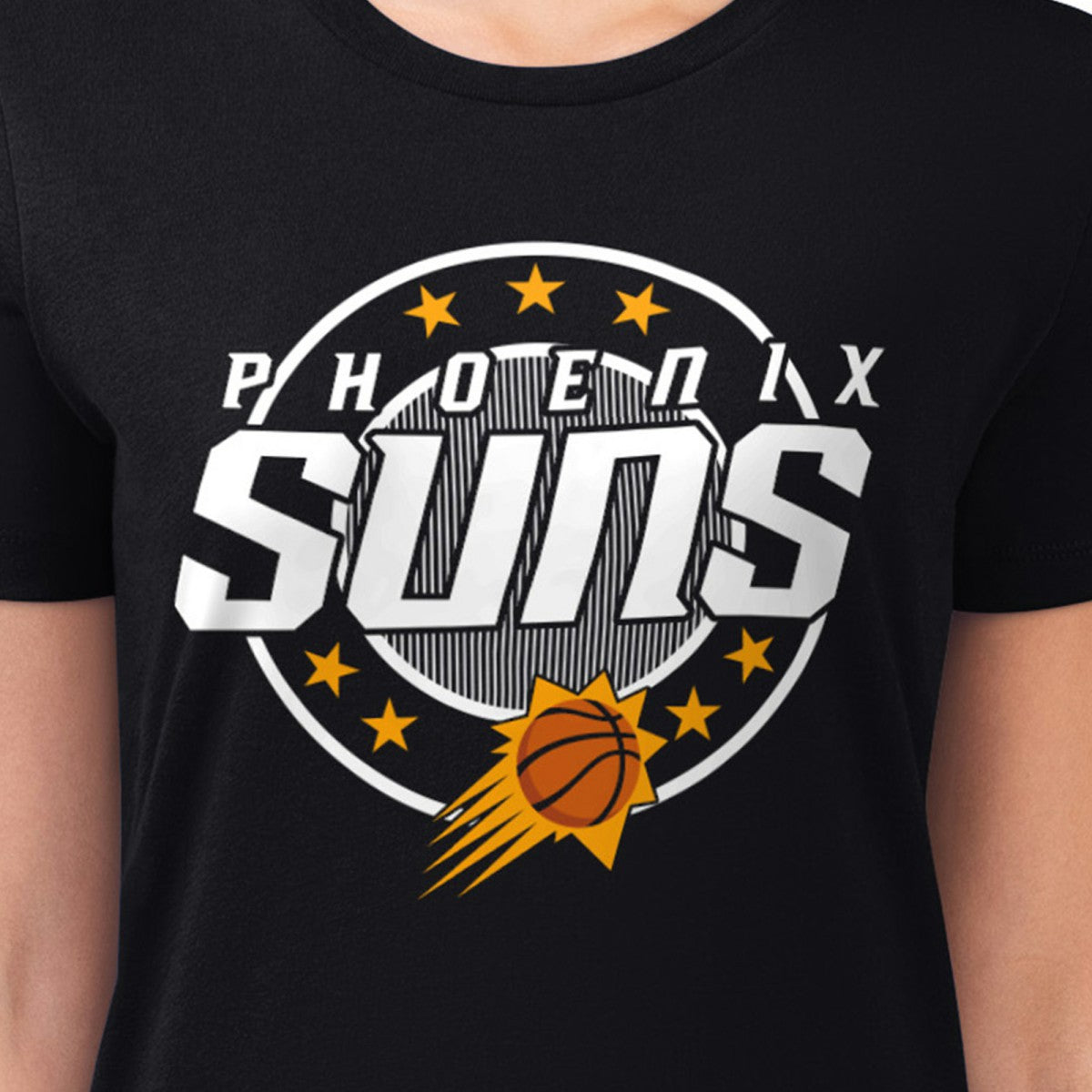 NBA - Phoenix Suns G-III 4Her by Carl Banks Women's Super-Slim Lightweight Pinstripe Circle Graphic T-Shirt - Black