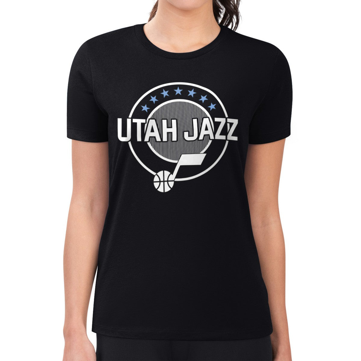 NBA - Utah Jazz G-III 4Her by Carl Banks Women's Super-Slim Lightweight Pinstripe Circle Graphic T-Shirt - Black